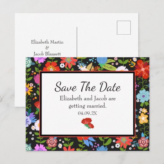 Mexicaanse Folk Art Save the Date Briefkaart (Voorkant / Achterkant)