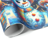 Mexicaanse Folk Art Snowmen Snowman Terugkeer Adre Cadeaupapier (Rol Hoek)