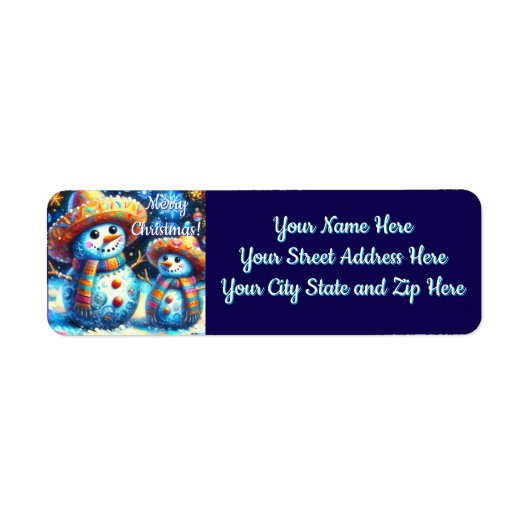 Mexicaanse Folk Art Snowmen Snowman Terugkeer Adre Etiket (Voorkant)