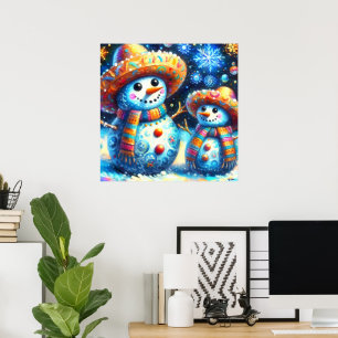 Mexicaanse Folk Art Snowmen Snowman Terugkeer Adre Poster