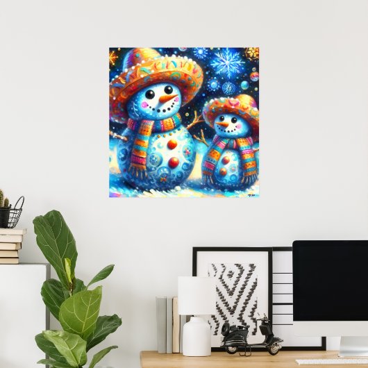 Mexicaanse Folk Art Snowmen Snowman Terugkeer Adre Poster (Thuiskantoor)
