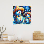 Mexicaanse Folk Art Snowmen Snowman Terugkeer Adre Poster (Keuken)