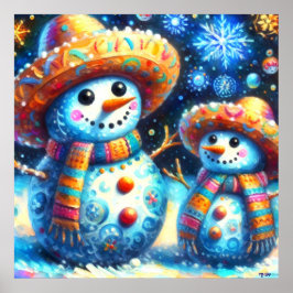 Mexicaanse Folk Art Snowmen Snowman Terugkeer Adre Poster