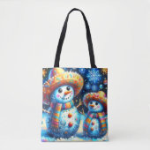 Mexicaanse Folk Art Snowmen Snowman Terugkeer Adre Tote Bag (Voorkant)