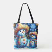 Mexicaanse Folk Art Snowmen Snowman Terugkeer Adre Tote Bag (Achterkant)