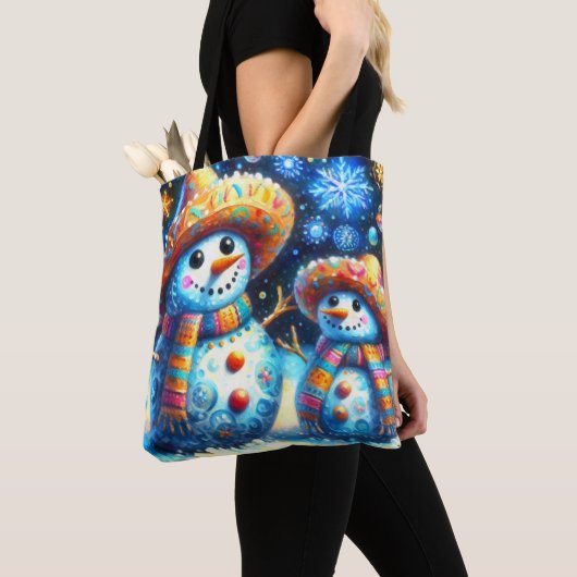 Mexicaanse Folk Art Snowmen Snowman Terugkeer Adre Tote Bag (Dichtbij)
