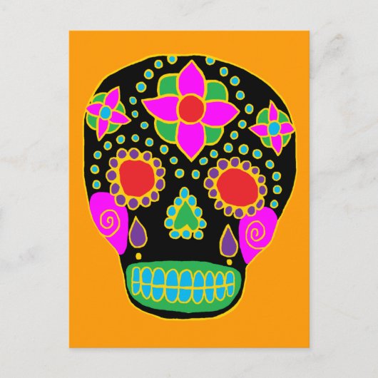 Mexicaanse Folk Art Sugar Skull Briefkaart (Voorkant)