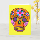 Mexicaanse Folk Art Sugar Skull Kaart (Gele Bloem)