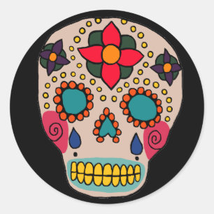 Mexicaanse Folk Art Sugar Skull Ronde Sticker