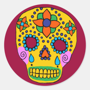 Mexicaanse Folk Art Sugar Skull Ronde Sticker