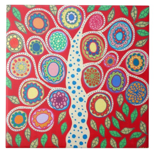 Mexicaanse Folk Art Tree of Life Tiles Kitchen Tegeltje (Voorkant)
