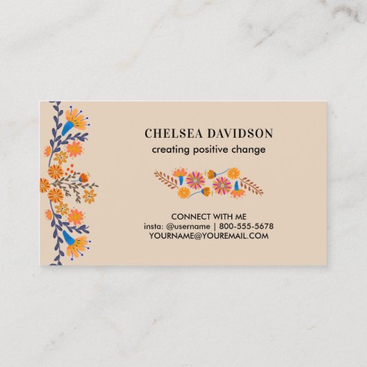 Mexicaanse Folk Bloemen Aardse Tan Visitekaartje (Achterkant)