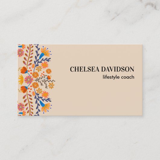 Mexicaanse Folk Bloemen Aardse Tan Visitekaartje (Voorkant)