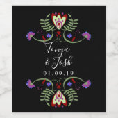 Mexicaanse Folk Bloemen Bruiloft | Vette mini hart Wijn Etiket (Enkel label)