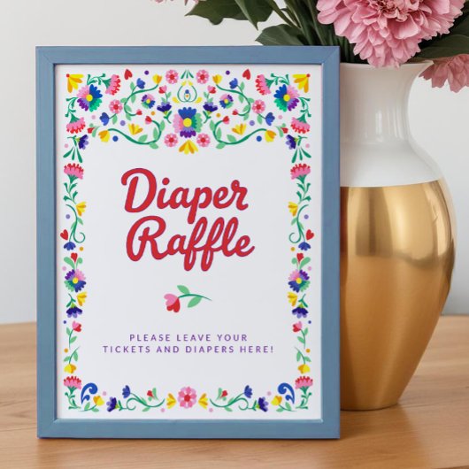 Mexicaanse Folk Bloemen Luier Raffle Baby shower T Poster