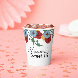 Mexicaanse Folk Florals Greenery Sweet 16 Quince Papieren Bekers