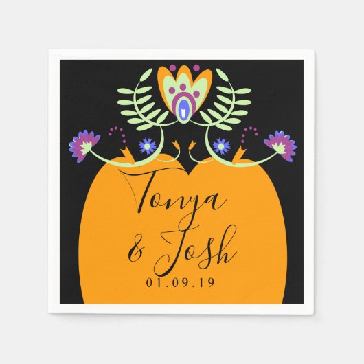 Mexicaanse Folk Flowers Wedding | Halloween Pumpki Servet (Voorkant)