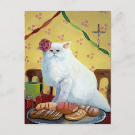 Mexicaanse folk geïnspireerde witte kat briefkaart