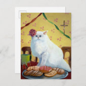 Mexicaanse folk geïnspireerde witte kat briefkaart (Voorkant / Achterkant)