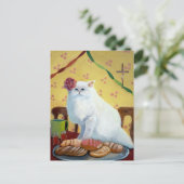 Mexicaanse folk geïnspireerde witte kat briefkaart (Staand voorkant)