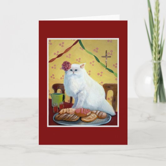 Mexicaanse folk geïnspireerde witte kat kaart (Voorkant)