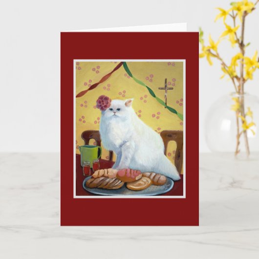 Mexicaanse folk geïnspireerde witte kat kaart (Gele Bloem)