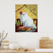 Mexicaanse Folk-Inspiratie Witte Kat Muurkunst Poster (Keuken)