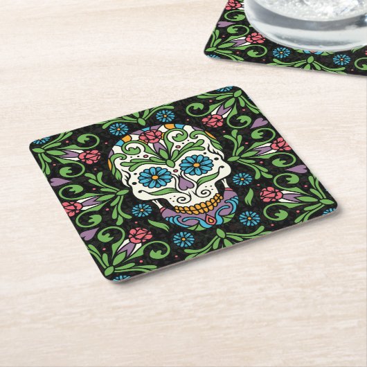 Mexicaanse Folk Mariposa Sugar Skull Kartonnen Onderzetters (Schuin)