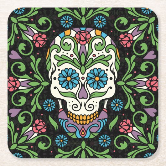 Mexicaanse Folk Mariposa Sugar Skull Kartonnen Onderzetters (Voorkant)