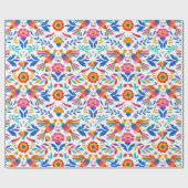 Mexicaanse Folk Pattern Bird Floral Wrapping Paper Cadeaupapier (Vlak)