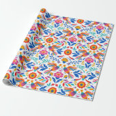 Mexicaanse Folk Pattern Bird Floral Wrapping Paper Cadeaupapier (Uitgerold)