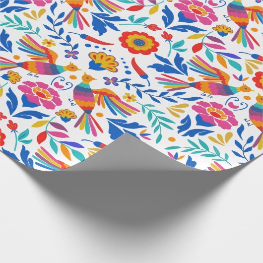 Mexicaanse Folk Pattern Bird Floral Wrapping Paper Cadeaupapier (Hoek)
