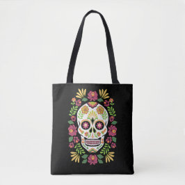 Mexicaanse Folk Sugar Skull en Rozen Tote Bag