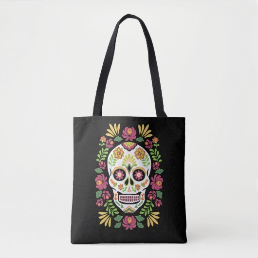 Mexicaanse Folk Sugar Skull en Rozen Tote Bag (Voorkant)