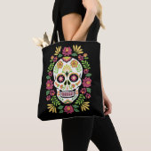 Mexicaanse Folk Sugar Skull en Rozen Tote Bag (Dichtbij)