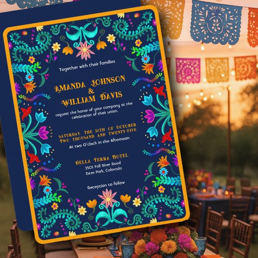 Mexicaanse Folklore Bruiloft met Bloemenfestival Kaart