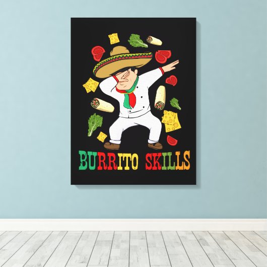Mexicaanse Food Lover Mannen Burrito Chef Gift Bur Canvas Afdruk (Insitu (Houten vloer))