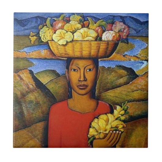 Mexicaanse fruitleverancier Woman Tile Mural Tegeltje (Voorkant)