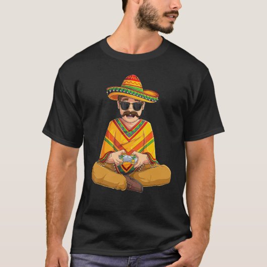 Mexicaanse gamer Cinco de Mayo Serape Poncho Video T-shirt (Voorkant)