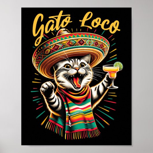 Mexicaanse Gato Loco Sombrero Kat Cinco De Mayo Gr Poster (Voorkant)