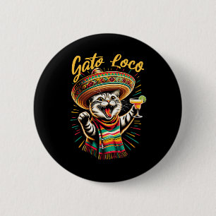 Mexicaanse Gato Loco Sombrero Kat Cinco De Mayo Gr Ronde Button 5,7 Cm