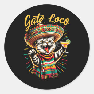 Mexicaanse Gato Loco Sombrero Kat Cinco De Mayo Gr Ronde Sticker
