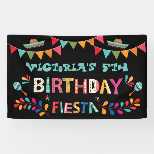 Mexicaanse gebarentaal Fiesta Birthday Party Spandoek (Horizontaal)