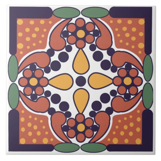 Mexicaanse geïnspireerde Floral keramische tegel Tegeltje (Voorkant)