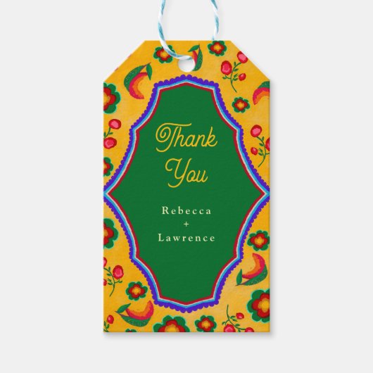Mexicaanse gele bruiloft cadeaulabel (Voorkant)