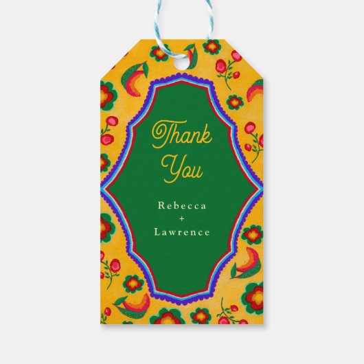 Mexicaanse gele bruiloft cadeaulabel (Achterkant)
