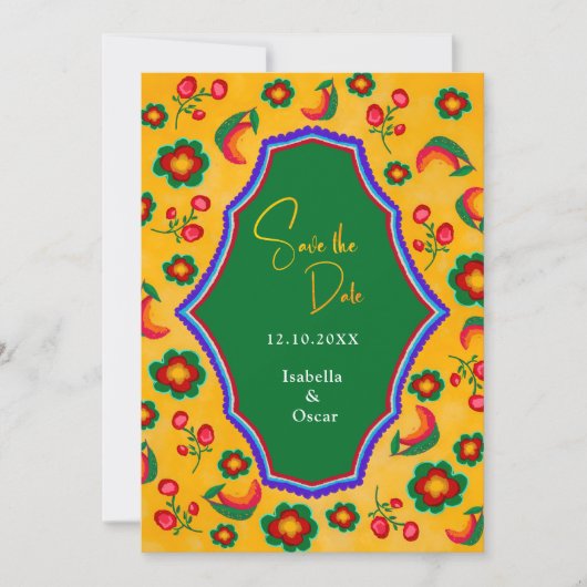 Mexicaanse gele bruiloft save the date (Voorkant)