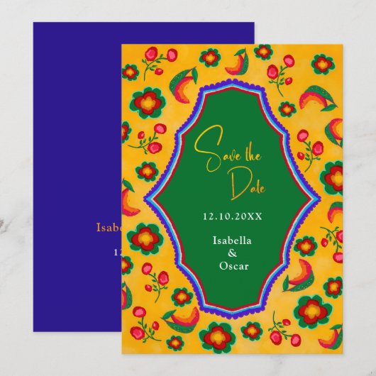 Mexicaanse gele bruiloft save the date (Voorkant / Achterkant)