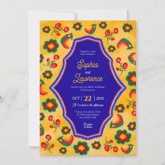 Mexicaanse gele huwelijksuitnodiging kaart (Voorkant)