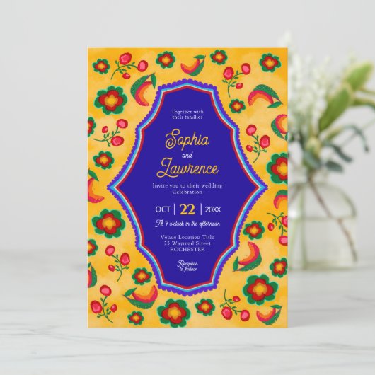 Mexicaanse gele huwelijksuitnodiging kaart (Staand voorkant)
